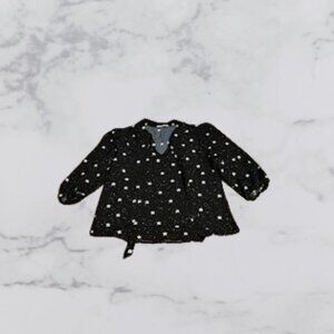 Retrology Black and White Star Tie-Front 3/4 Sleeve Blouse